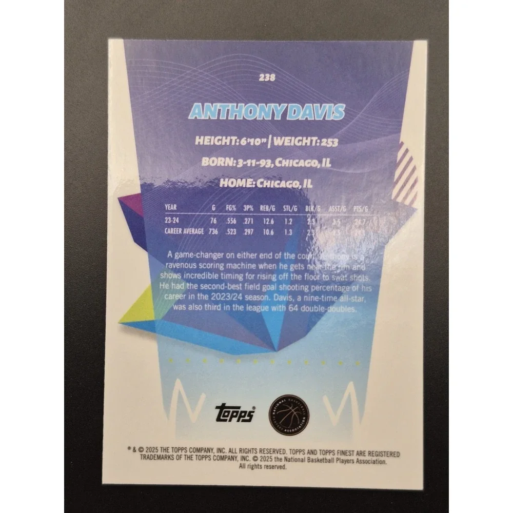 2025 Topps‎ Finest Anthony Davis #238 Orange X-Fractor /150 Wizards Lakers